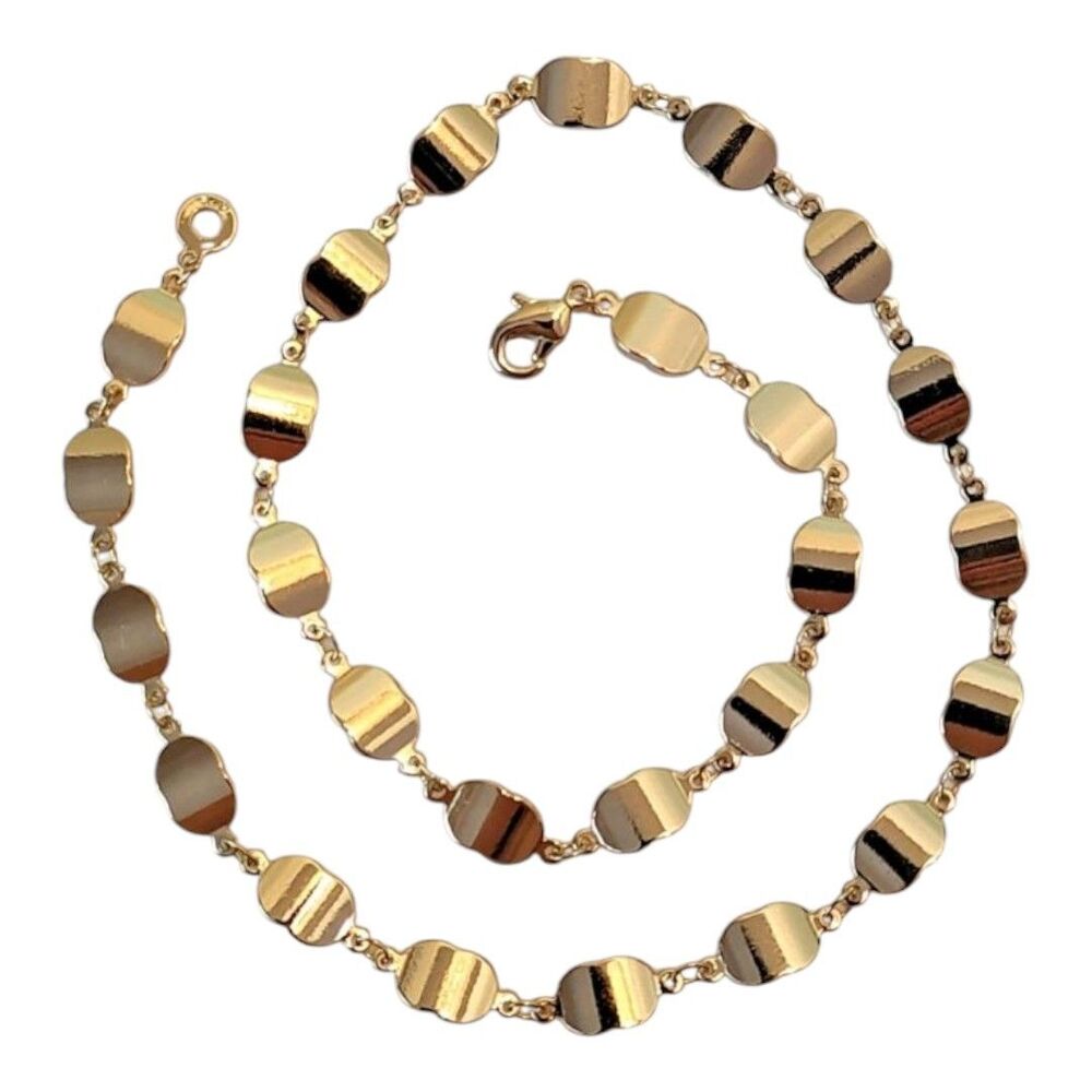 Signed CM Fashion Station Necklace Costume Jewelry Gold Tone Metal 17" Shiny